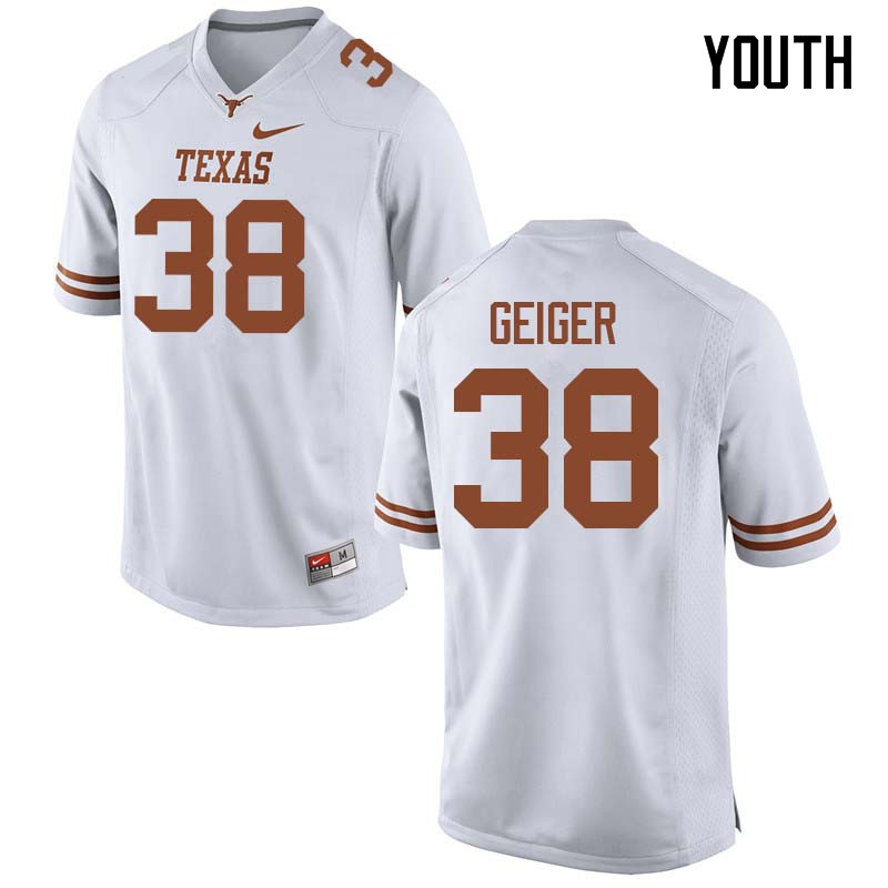 Youth #38 Jack Geiger Texas Longhorns College Football Jerseys Sale-White